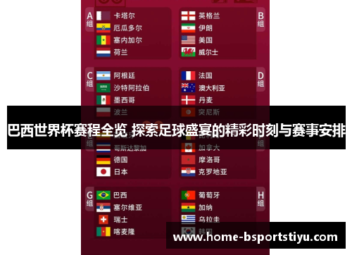 巴西世界杯赛程全览 探索足球盛宴的精彩时刻与赛事安排
